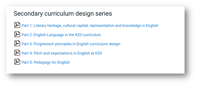 Menu of documents for Moodle+ curriculum design page