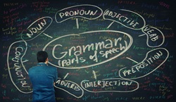 Grammar (parts of speech) written on blackboard